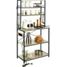 VEVOR Kitchen Baker's Rack with Power Outlets, 6-Tier Industrial Microwave Stand with Hutch & 6 S-Shaped Hooks, Multifunctional Coffee Station Organizer, Utility Kitchen Storage Shelf, Oak