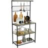 VEVOR Kitchen Baker's Rack, 4-Tier Industrial Microwave Stand with Hutch & 10 S-Shaped Hooks, Multifunctional Coffee Station Organizer with Utility Storage Shelf for Kitchen, Living Room, Oak