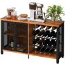 VEVOR Wine Bar Cabinet with Removable Wine Rack, Wine Table for Liquor with Glass Holder, Wine Rack and Metal Sideboard, Farmhouse Wood Coffee Bar for Living Room, (47 Inch, Rustic Oak)