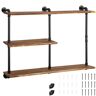 VEVOR Industrial Pipe Shelving, Pipe Shelves with 3-Tier Wood Planks, Rustic Floating Shelves Wall Mounted, Wall Shelf DIY Bookshelf for Bar Kitchen Bathroom Farmhouse Living Room, 43x38x11 inch