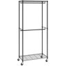 VEVOR Heavy Duty Clothes Rack, Double Hanging Rods Clothing Garment Rack with Bottom and Top Storage Tier, Rolling Clothing Rack for Hanging Clothes, 1'' Diameter Thicken Steel Tube Hold Up to 300Lbs