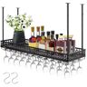 VEVOR Ceiling Wine Glass Rack, 46.9 x 13 inch Hanging Wine Glass Rack, 18.9-35.8 inch Height Adjustable Hanging Wine Rack Cabinet, Black Wall-Mounted Wine Glass Rack Perfect for Bar Cafe Kitchen