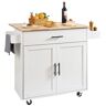 VEVOR Kitchen Island Cart with Solid Wood Top, 35.4" Width Mobile Carts with Storage Cabinet, Rolling Kitchen Table with Spice Rack, Towel Rack, Drop Leaf and Drawer, Portable Islands on Wheels, White