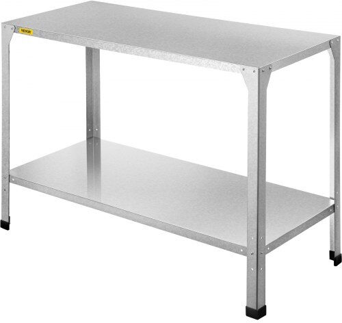 VEVOR Potting Bench, 46" L x 20" W x 32" H, Galvanized Steel Outdoor Workstation with Rubber Feet, Multi-use Double Layers Gardening Table for Greenhouse, Patio, Porch, Backyard, Silver