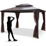 VEVOR Hardtop Gazebo 10' x 10' with Netting - Metal Gazebo Aluminum Permanent Double Tier Roof- Gazebos for Patios, Backyard, Outdoor and Lawn