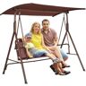 VEVOR 3-Person Patio Swing Chair, Outdoor Patio Swing with Adjustable Canopy, Porch Swing with Armrests, Teslin Fabric and Alloy Steel Frame, for Balcony, Backyard, Patio, Garden, Poolside, Brown