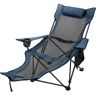 VEVOR Folding Camp Chair with Footrest Mesh, Portable Lounge Chair with Cup Holder and Storage Bag, for Camping Fishing and Other Outdoor Activities (Blue)