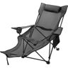 VEVOR Folding Camp Chair with Footrest Mesh, Portable Lounge Chair with Cup Holder and Storage Bag, for Camping Fishing and Other Outdoor Activities (Grey)