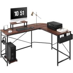 VEVOR L Shaped Computer Desk, 59'' Corner Desk with Storage Bag, Monitor Riser and CPU Stand, Work Desk Gaming Desk for Home Office Workstation, Rustic Brown