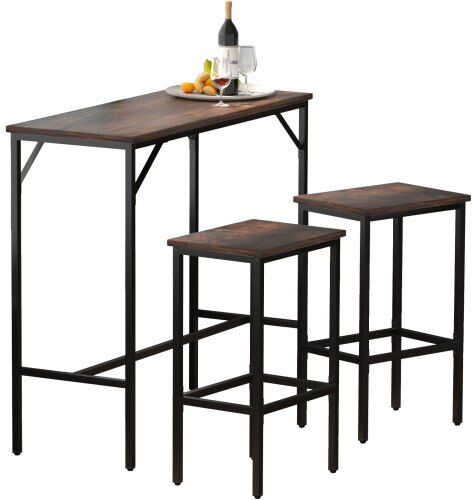 VEVOR Bar Table and Chairs Set 39" Pub Table Set with 2 Bar Stools Kitchen Dining Table and Chairs Set for 2 Iron Frame Counter Height Dining Sets for Home, Kitchen, Living Room