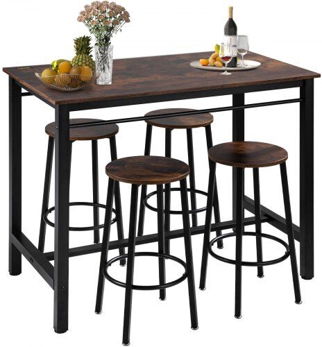 VEVOR Bar Table and Chairs Set 43" Pub Table Set with 4 Bar Stools Kitchen Dining Table and Chairs Set for 4 Iron Frame Counter Height Dining Sets for Home, Kitchen, Living Room