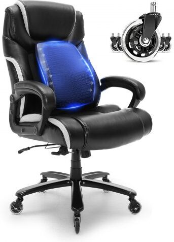 VEVOR Heavy Duty Executive Office Chair with Cutting-edge Adjustable Lumbar Support for Long Hours, Big and Tall 400lbs Office Chair, Wide Thick Padded Strong Metal Base Quiet Wheels