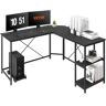 VEVOR L Shaped Computer Desk, 54'' Corner Desk with Storage Shelves & CPU Stand, Work Desk Gaming Desk for Home Office Workstation, Black