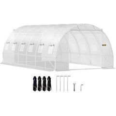 VEVOR Walk-in Tunnel Greenhouse, 20 x 10 x 7 ft Portable Plant Hot House w/ Galvanized Steel Hoops, 3 Top Beams, Diagonal Poles, 2 Zippered Doors & 12 Roll-up Windows, White