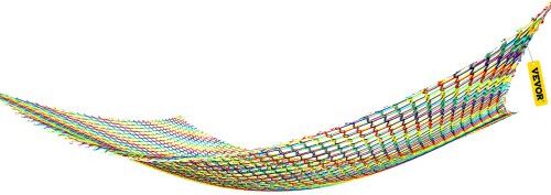 VEVOR Climbing Cargo Net, 14.8 x 10.5 ft Playground Climbing Cargo Net, Polyester Double Layers Cargo Net Climbing Outdoor w/500lbs Weight Capacity, Rope Bridge Net for Tree House, Monkey Bar, Rainbow