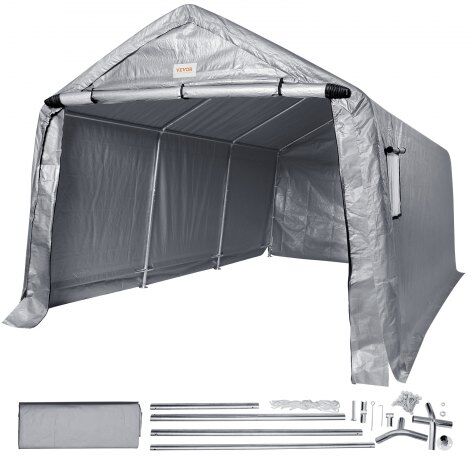 VEVOR Outdoor Portable Storage Shelter Shed, 10x15x8ft Heavy Duty Instant Garage Tent Canopy Carport with Roll-up Zipper Door and Ventilated Windows For Cars, Motorcycle, Bike, Garden Tools