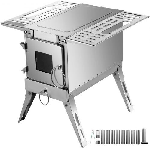 VEVOR Tent Wood Stove,Outdoor Camping Wood Burning Stove Stainless Steel With Folding Pipe,Portable Wood Stove 90.6'' Height Wood Tent Stove For Camping, Tent Heating, Hunting, Outdoor Cooking