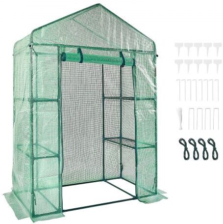 VEVOR Walk-in Green House, 4.6 x 2.4 x 6.7 ft, Greenhouse with Shelves, High Strength PE Cover with Doors, Windows and Steel Frame, Set Up in Minutes, for Planting and Storage