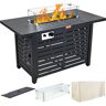 VEVOR Gas Fire Pit Table, 43 In 50000 BTU, Propane Outdoor Wicker Patio fire Pits with Carbon Steel Tabletop, Lava Rock, Glass Wind Guard, Cover, Add Warmth to Gathering on Garden Backyard, CSA Listed