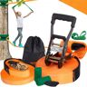 VEVOR Slackline Kit with Training Line, 60 ft Backyard Slack Line Equipment, Easy Setup Tight Rope for Kids Adults, Complete Slackline Set with Tree Protectors, Arm Trainer, Carry Bag, and Instruction