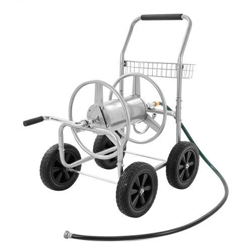 VEVOR Hose Reel Cart, Hold Up to 250 ft of 5/8’’ Hose, Garden Water Hose Carts Mobile Tools with 4 Wheels, Heavy Duty Powder-coated Steel Outdoor Planting with Storage Basket, for Garden, Yard, Lawn
