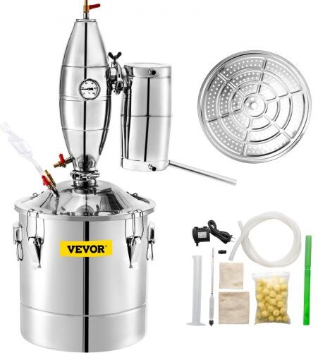 VEVOR 30L 7.9Gal Water Alcohol Distiller 304 Stainless Steel Alcohol Distiller Home Kit Moonshine Wine Making Boiler with Thermometer (30L Distiller)