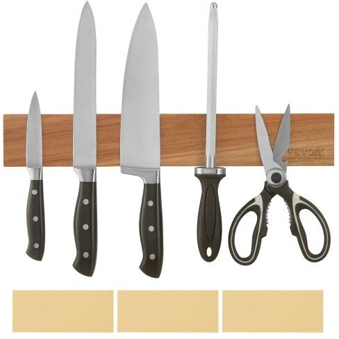 VEVOR Magnetic Knife Holder with Enhanced Strong Magnet, 16" No Drilling Knife Strips Organizer for Wall, Multifunctional Storage Acacia Wood Knives Rack, Knife Bar for Kitchen Knives, Utensils, Tools