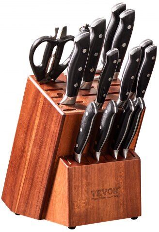 VEVOR Knife Storage Block 25 Slots, Acacia Wood Universal Knife Holders Without Knives, Large Countertop Butcher Block Knife Organizer, Multifunctional Knife Rack Stand for Easy Kitchen Storage