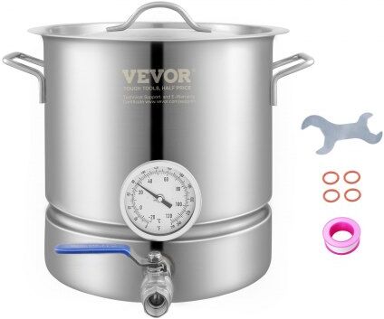 VEVOR Stainless Steel Kettle, 5 GALLON Brewing Pot, Tri Ply Bottom for Beer, Brew Kettle Pot for Beer Brewing, Home Brewing Supplies Includes Lid, Handle, Thermometer, Ball Valve Spigot