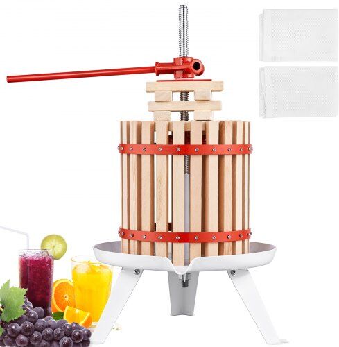 VEVOR Fruit Wine Press, 3.2 Gallon/12L, Solid Wood Basket with 6 Blocks, Manual Juice Maker, Cider Apple Grape Tincture Vegetables Honey Olive Oil Making Press with Pole Handle Bar for Kitchen, Home