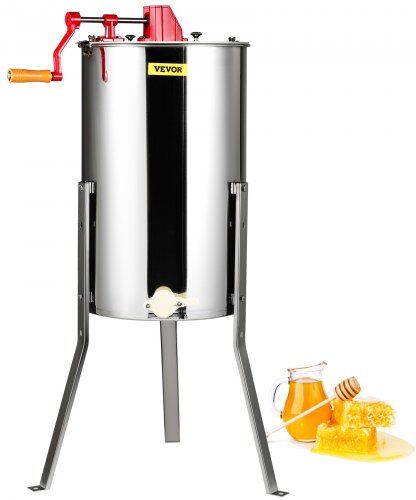 VEVOR Manual Honey Extractor, 3 Frames Honey Spinner Extractor, Stainless Steel Beekeeping Extraction, Honeycomb Drum Spinner with Lid, Apiary Centrifuge Equipment with Height Adjustable Stand