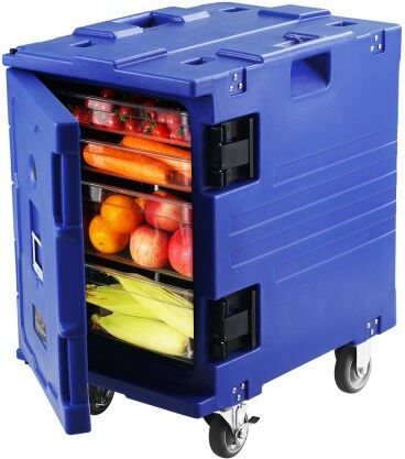 VEVOR Insulated Food Pan Carrier, 82 Qt Hot Box for Catering, LLDPE Food Box Carrier w/One-Piece Buckle, Front Loading Food Warmer w/Handles, End Loader w/Wheels for Restaurant, Canteen, etc. Blue