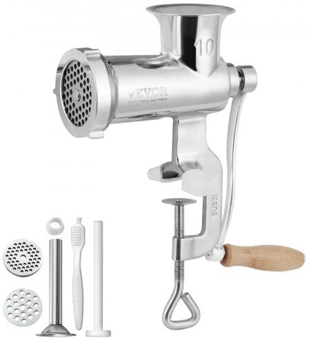 VEVOR Manual Meat Grinder, All Parts Stainless Steel, Hand Operated Meat Grinding Machine with Tabletop Clamp, 2 Grinding Plates & Sausage Stuffer, Ideal for Home Kitchen Restaurant Butcher’s Shop