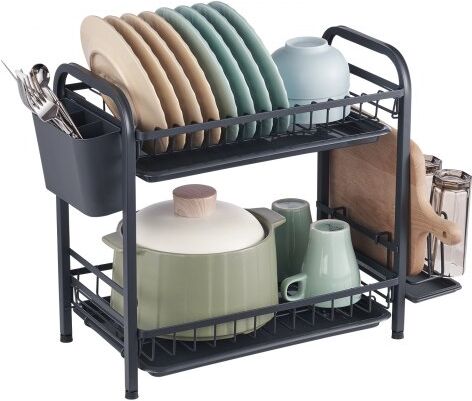 VEVOR 2 Tier Dish Drying Rack Dish Drainer Carbon Steel Kitchen Utensil Holder