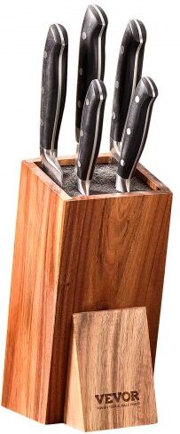 VEVOR Universal Knife Holder, Acacia Wood Knife Block Without Knives, Extra Large Knife Storage Holder Stand with PP Brush, Multifunctional Wooden Knife Organizer, Knife Rack for Kitchen Counter