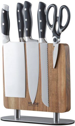 VEVOR Magnetic Knife Block, 10 inch Home Kitchen Knife Holder, Double Sided Magnetic Knife Stand, Multifunctional Storage Acacia Wood Knives Rack, Cutlery Display Organizer for Knives, Utensils, Tools