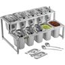 VEVOR Expandable Spice Rack, 13.8"-23.6" Adjustable, 2-Tier Stainless Steel Organizer Shelf with 10 1/9 Pans and 10 Ladles, Countertop Holder for Sauce Ingredients Fruits, for Kitchen and Pantry Use