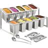 VEVOR Expandable Spice Rack, 13.8"-23.6" Adjustable, 2-Tier Stainless Steel Organizer Shelf with 10 1/9 Pans 10 Ladles, Countertop Inclined Holder for Sauce Ingredients Fruits, for Kitchen Pantry Use