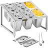 VEVOR Expandable Spice Rack, 13.8"-23.6" Adjustable, 2-Tier Stainless Steel Organizer Shelf with 6 1/9 Pans 6 Ladles, Countertop Inclined Holder for Sauce Ingredients Fruits, for Kitchen Pantry Use