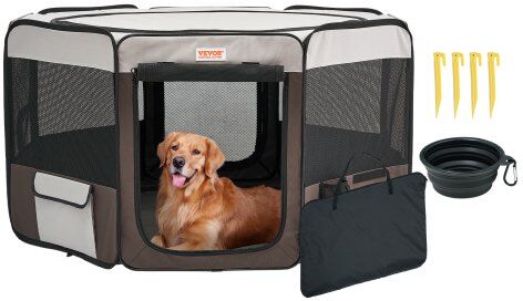 VEVOR Foldable Pet Playpen, 46 inch Portable Dog Playpen, Crate Kennel for Puppy, Dog, Cat, Premium Waterproof 600D Oxford Cloth, Removable Zipper, for Indoor Outdoor Travel Camping Use (Octagon, L)