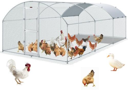 VEVOR Large Metal Chicken Coop with Run, 19.7x9.8x6.6ft, Walkin Poultry Cage for Yard with Waterproof Cover, Dome Roof Large Poultry Cage for Hen House, Duck and Rabbit, Silver