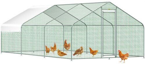 VEVOR Large Metal Chicken Coop, Walk-in Hen Run for Backyard with Waterproof Cover, Spire Outdoor Poultry Cage House for Farm Use, 19.3x9.8x6.5 ft Large Space for Chicken, Ducks, Rabbits, Dogs Habitat