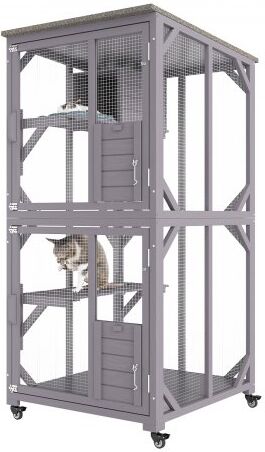 VEVOR Cat House Outdoor, 3-Tier Large Catio, Cat Enclosure with 360° Rotating Casters, 2 Platforms, A Resting Box and Large Front Door, 29.9 x 34 x 64.1 inch