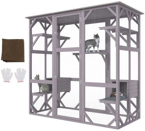 VEVOR Cat House Outdoor, 7-Tier Large Catio, Cat Enclosure with 5 Platforms, 2 Resting Boxes & Large Front Door, 71.2 x 34.6 x 66.5 inch