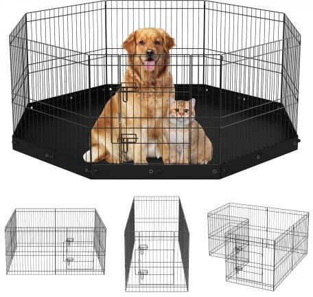 VEVOR Dog Playpen, 8 Panels Foldable Metal Dog Exercise Pen with Bottom Pad, 24" H Pet Fence Puppy Crate Kennel with Ground Stakes, Indoor Outdoor Dog Pen for Small Medium Pets, for Camping, Yard