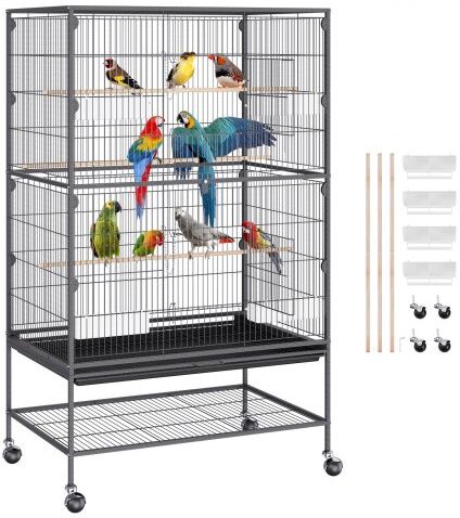 VEVOR 52 inch Standing Large Bird Cage, Wrought Iron Flight Bird Cage for Parakeets, Cockatiels, Parrots, Macaw with Rolling Stand and Tray