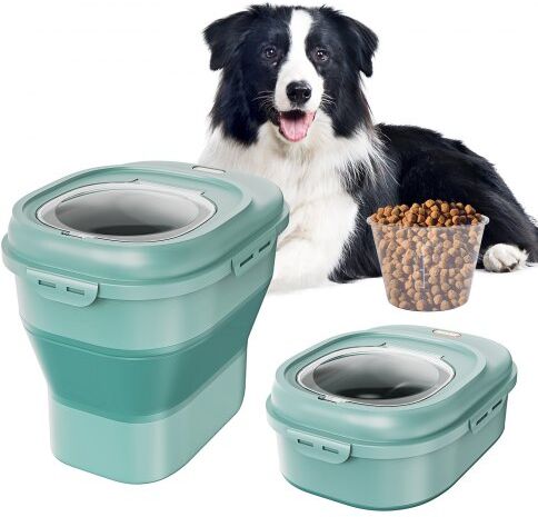 VEVOR Collapsible Dog Food Storage Container, 50 lbs Capacity Large Dispenser Bin with Attachable Casters, Airtight Lid Kitchen Rice Cereal Flour Bin, Pet food Containers For Cat, Bird, Other Pet Food