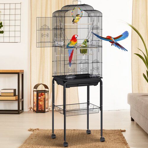 VEVOR 60 inch Flight Bird Cage, Metal Large Parakeet Cages for Cockatiels Parrot Budgies Lovebirds Canaries, Pet Big Bird Cage with Rolling Stand and Hanging Toys