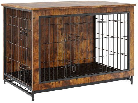 VEVOR Dog Crate Furniture, 38.6 inch Wooden Dog Crate with Double Doors, Heavy-Duty Dog Cage End Table with Multi-Purpose Removable Tray, Modern Dog Kennel Indoor for Dogs up to 70lb, Rustic Brown