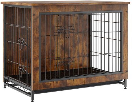 VEVOR Dog Crate Furniture, 32 inch Wooden Dog Crate with Double Doors, Heavy-Duty Dog Cage End Table with Multi-Purpose Removable Tray, Modern Dog Kennel Indoor for Dogs up to 45lb, Rustic Brown